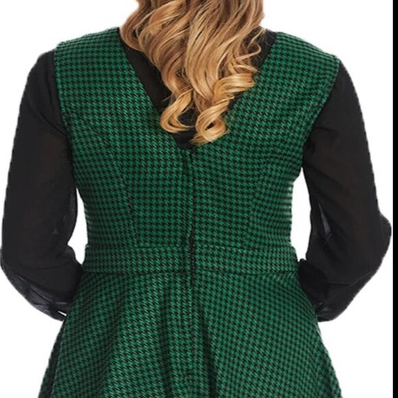 Banned Retro Happy Houndstooth Swing Dress in Green - Picture 3 of 13